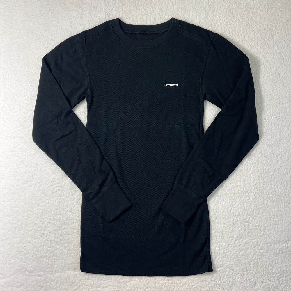 Carhartt Heavyweight Cotton Thermal Crewneck Top Black Men's Size S VTG NWT - Picture 1 of 16